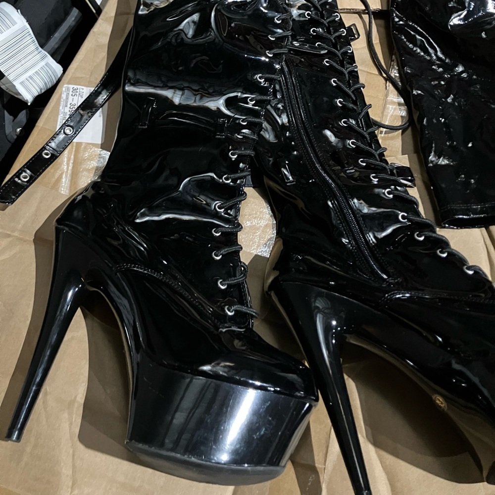 Black Patent Leather thigh high Boots